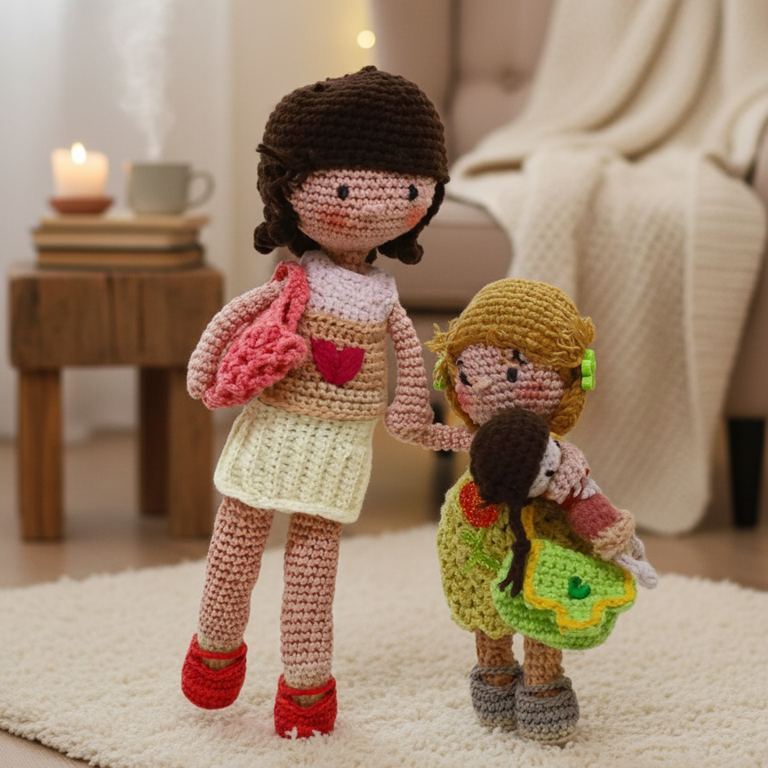 Famille au crochet – Exemple « Papa, Maman & Clara » – Sur mesure